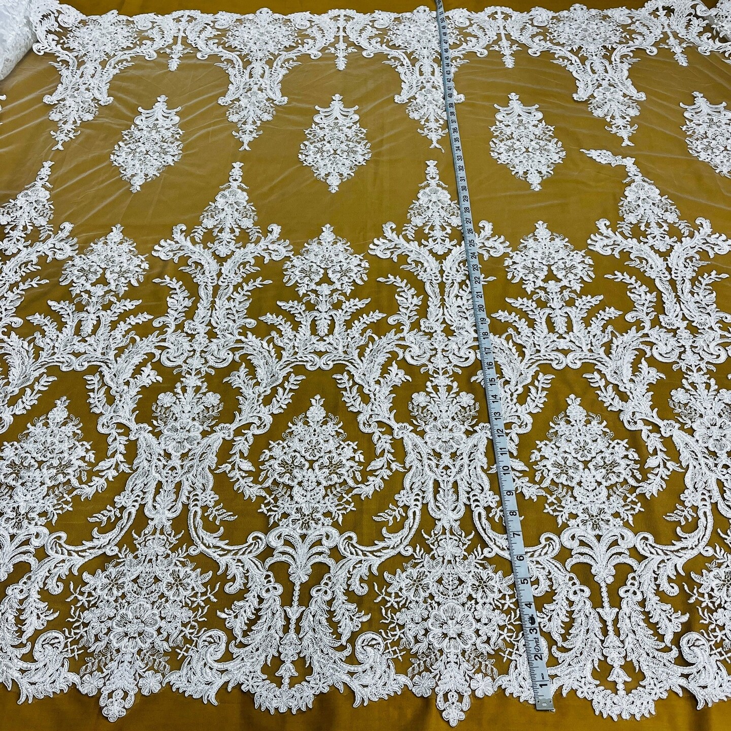 1 Yard Corded Bridal Lace Fabric Embroidered on Premium Polyester Mesh 52 Inches Width