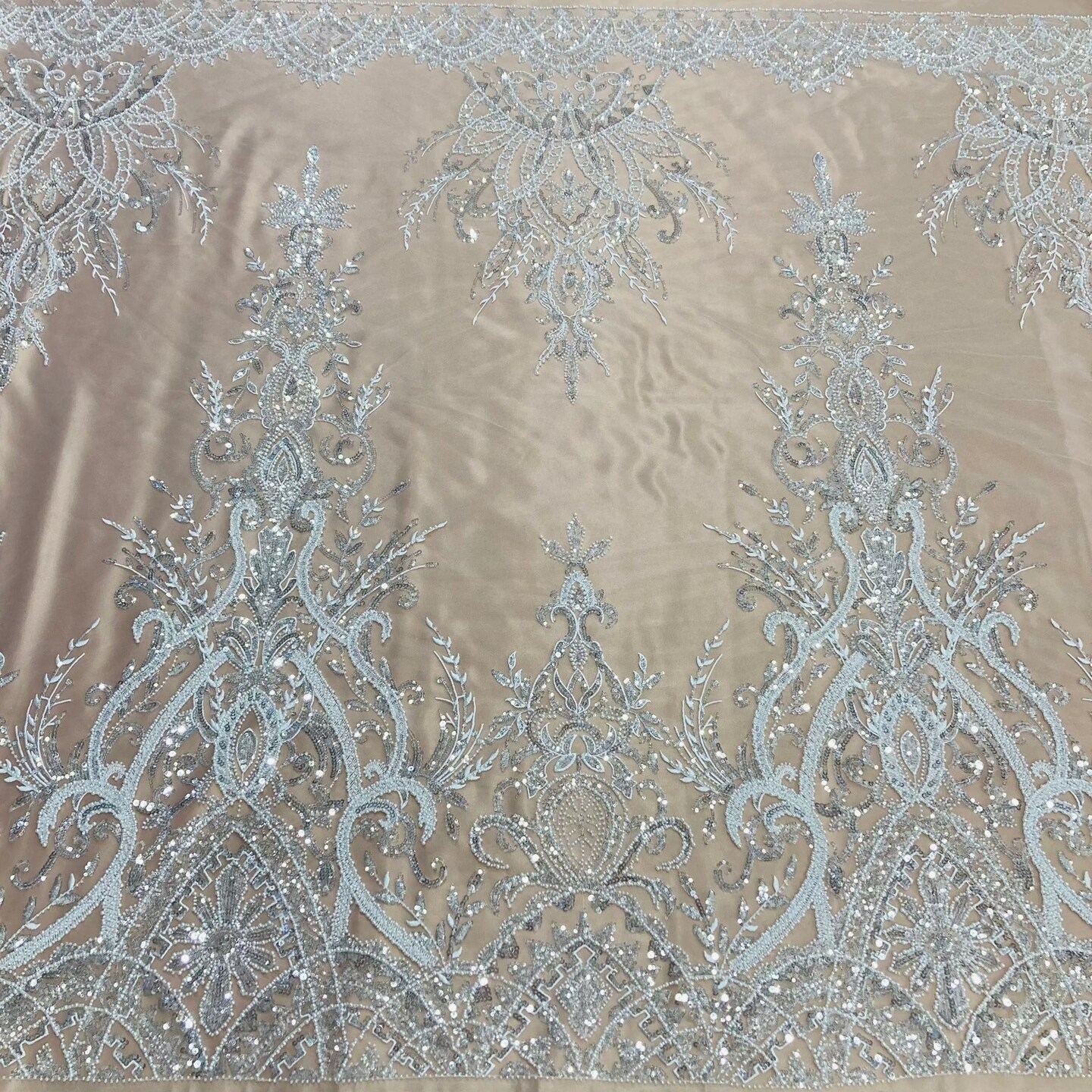 1 Yard Luxurious Beaded Lace Fabric Embroidered on Polyester Net Mesh 52" Wide Elegant Formalwear Material