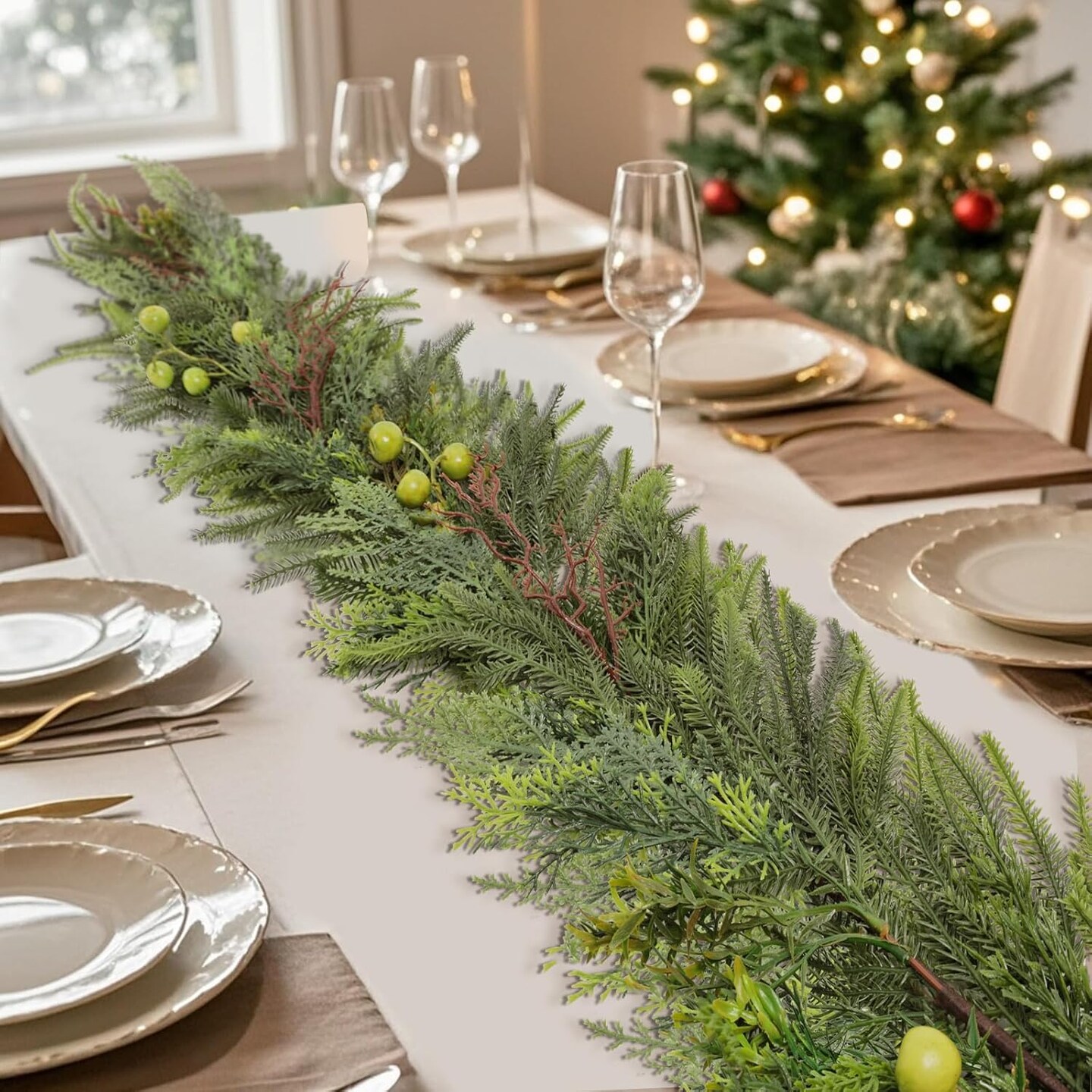 6 FT Artificial Norfolk Pine Christmas Garland with Green Berries