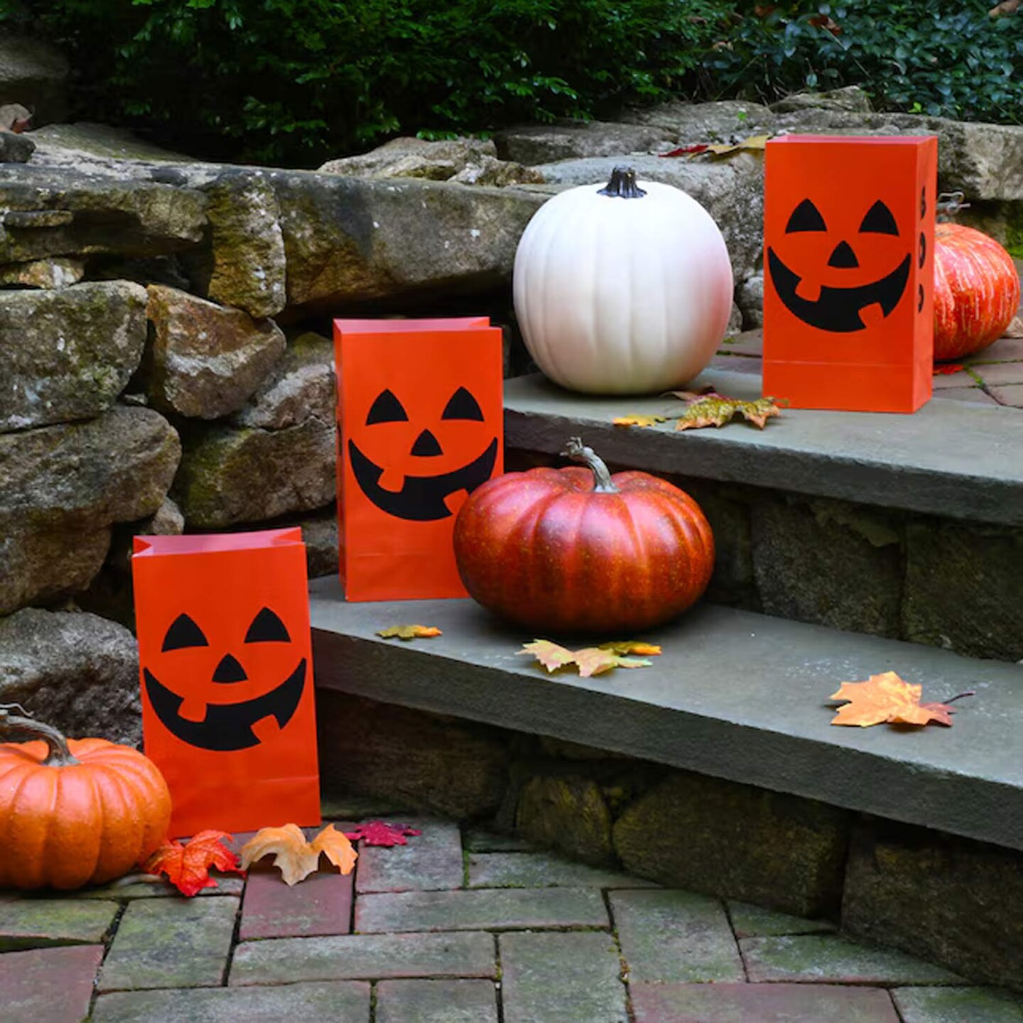 LumaBase 12-Pack Freestanding Jack-O-Lantern Luminarias &#x2013; 0.83 Ft Halloween Pathway Decor