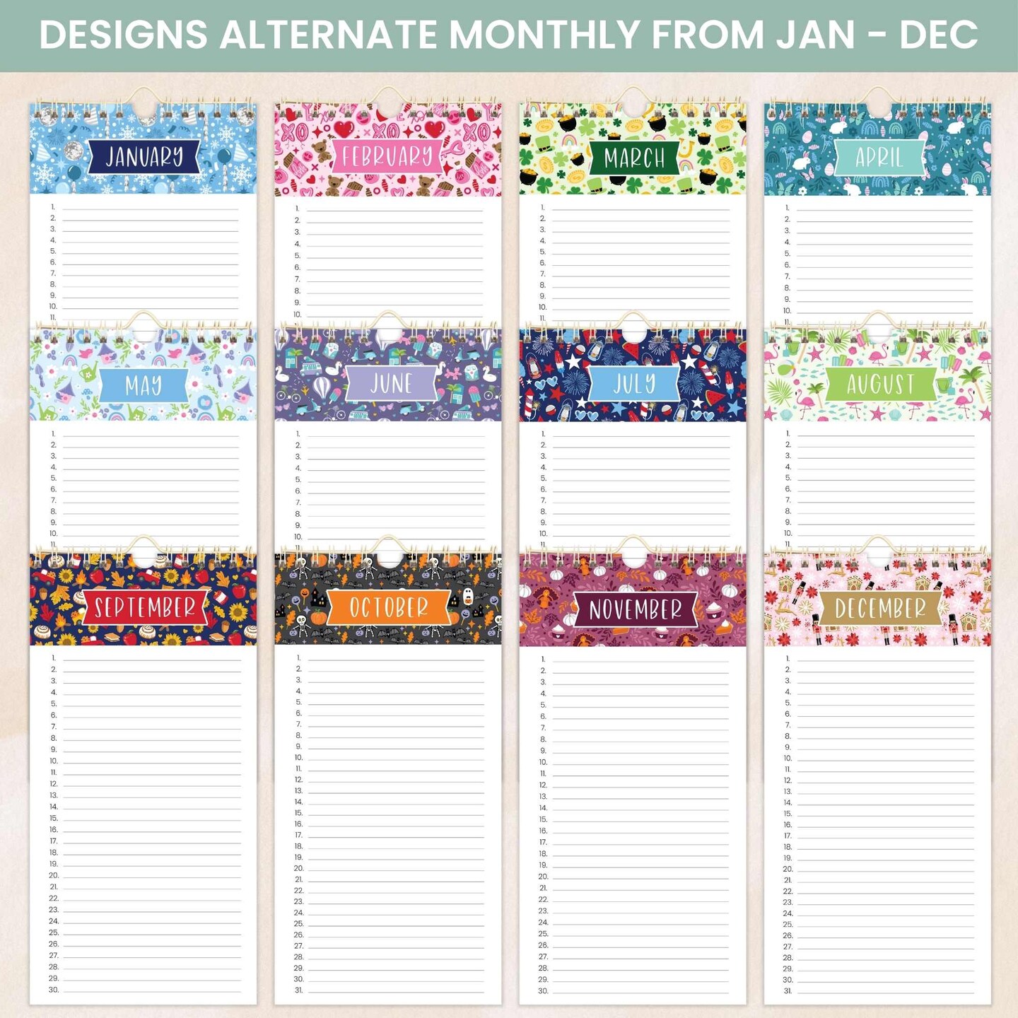 bloom daily planners Perpetual Calendar, 5&#x22; x 10&#x22;, Holiday Icons