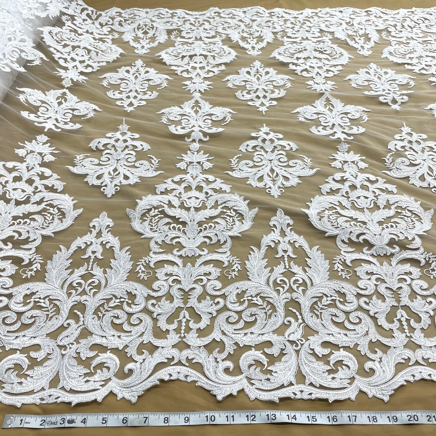 1 Yard Elegant Corded Bridal Lace Fabric Embroidered on Premium Polyester Mesh 54"