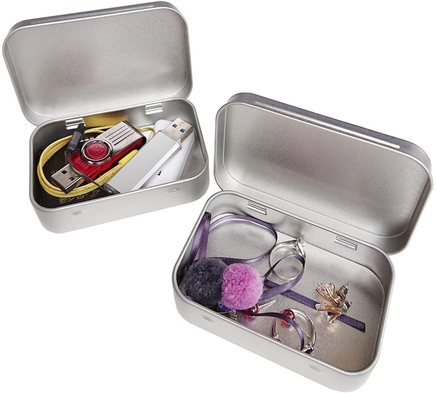 6 Pcs Metal Hinged Tin Box Container Mini Portable Small Storage Container Kit with Lid for Home Storage 3.7x2.3x0.8 Inch, Silver