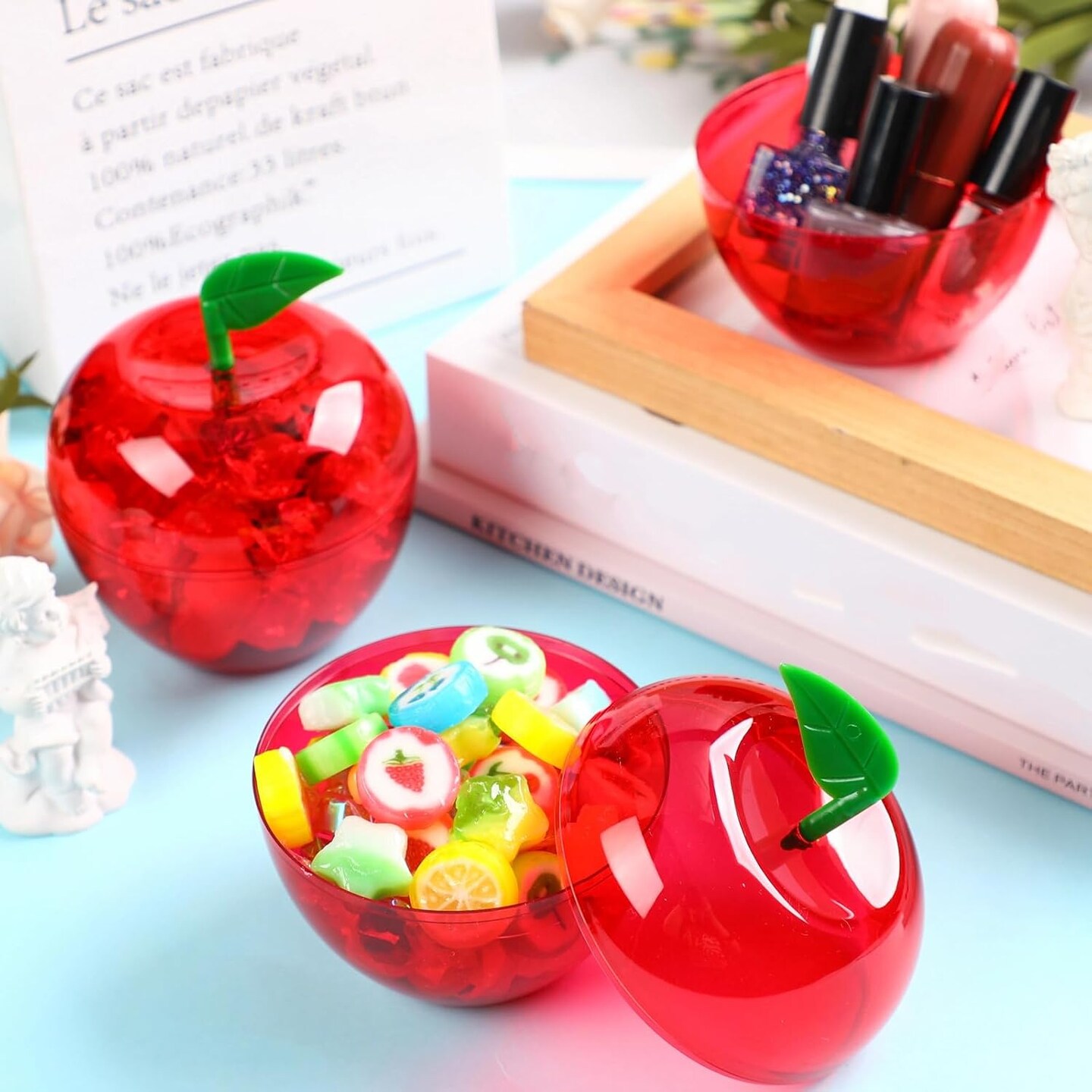 50 Pcs 4.1 x 3.7 Inch Plastic Apple Container Bulk Back to School
