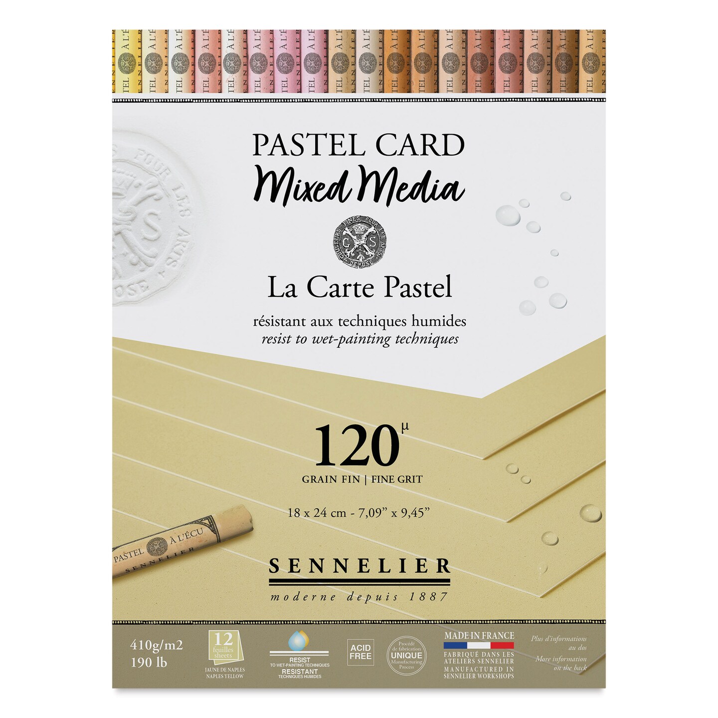 Sennelier La Carte Pastel Card Mixed Media Pad - Naples Yellow, 7&#x22; x 9-1/2&#x22;, 190 lb, 12 Sheets