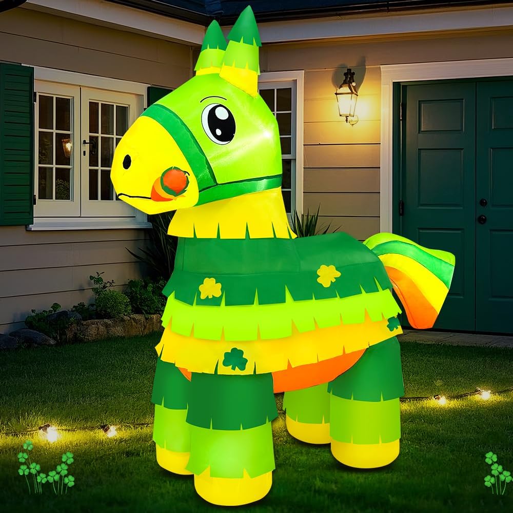 5FT St Patricks Day Inflatables Outdoor Decorations Blow Up Saint Patricks with Shamrock Yard Decorations with Led Lights for Holiday Party Garden Lawn Irish Decor