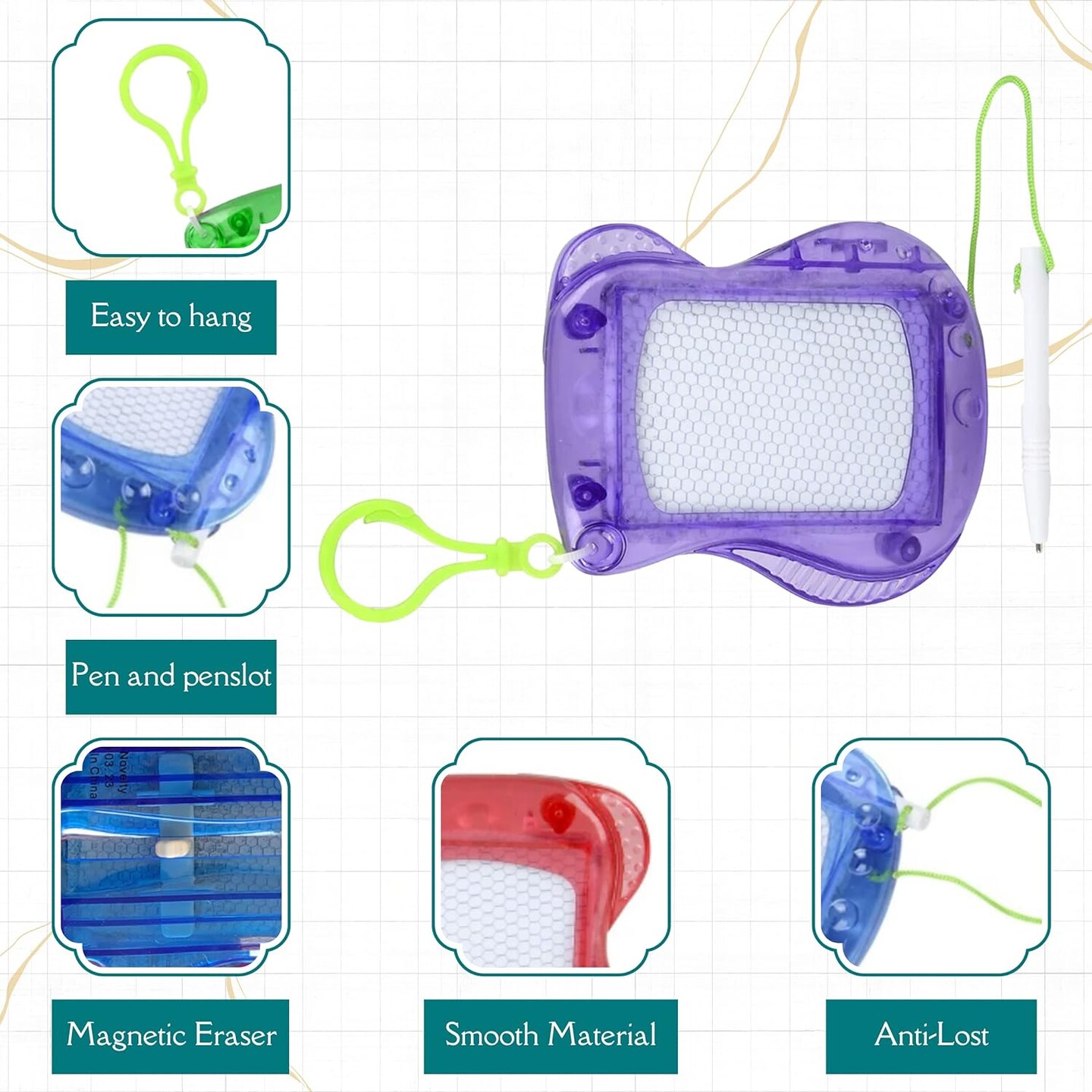 4E’s Novelty 12 Pack Mini Magnetic Drawing Board for Kids - Erasable Magnetic Doodle Board Keychain Party Favors