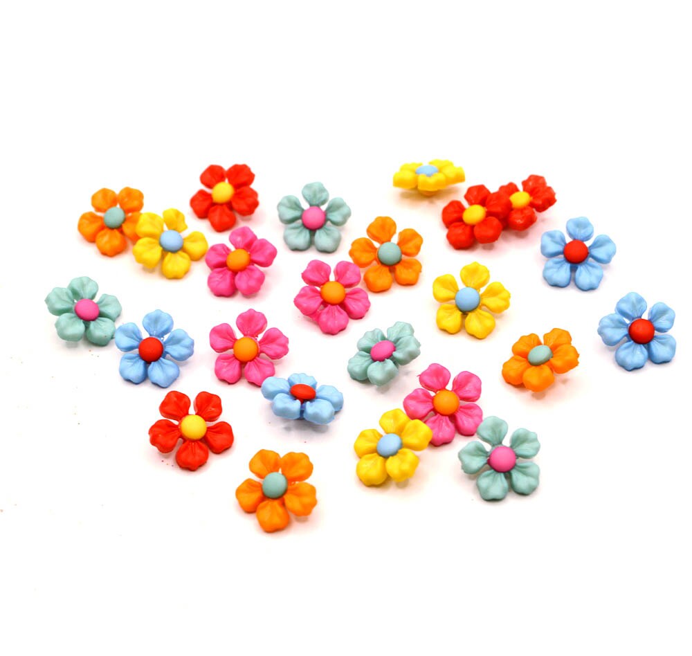 Tiny Blossom Craft Embellishments Delicate Floral Shank-Back Buttons 24pcs