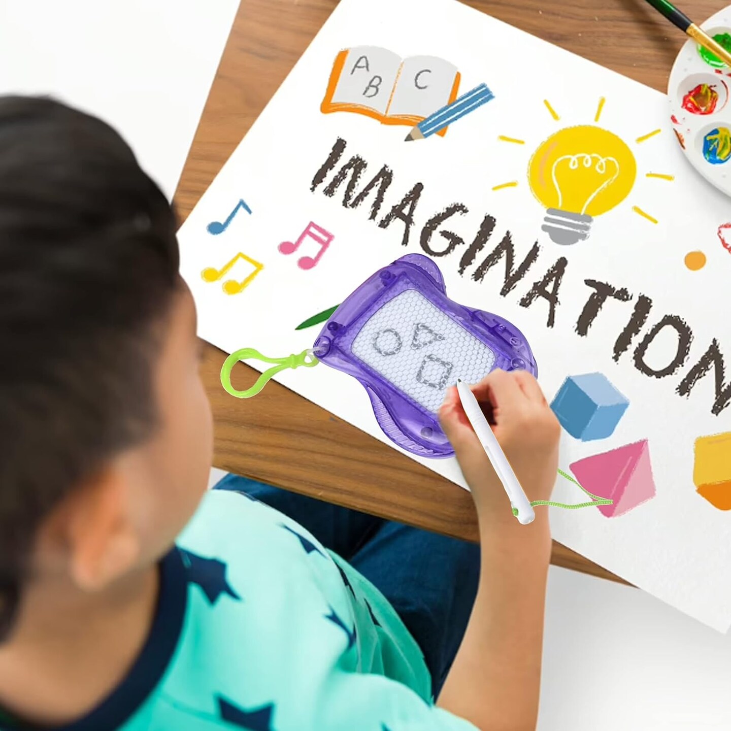 4E’s Novelty 12 Pack Mini Magnetic Drawing Board for Kids - Erasable Magnetic Doodle Board Keychain Party Favors