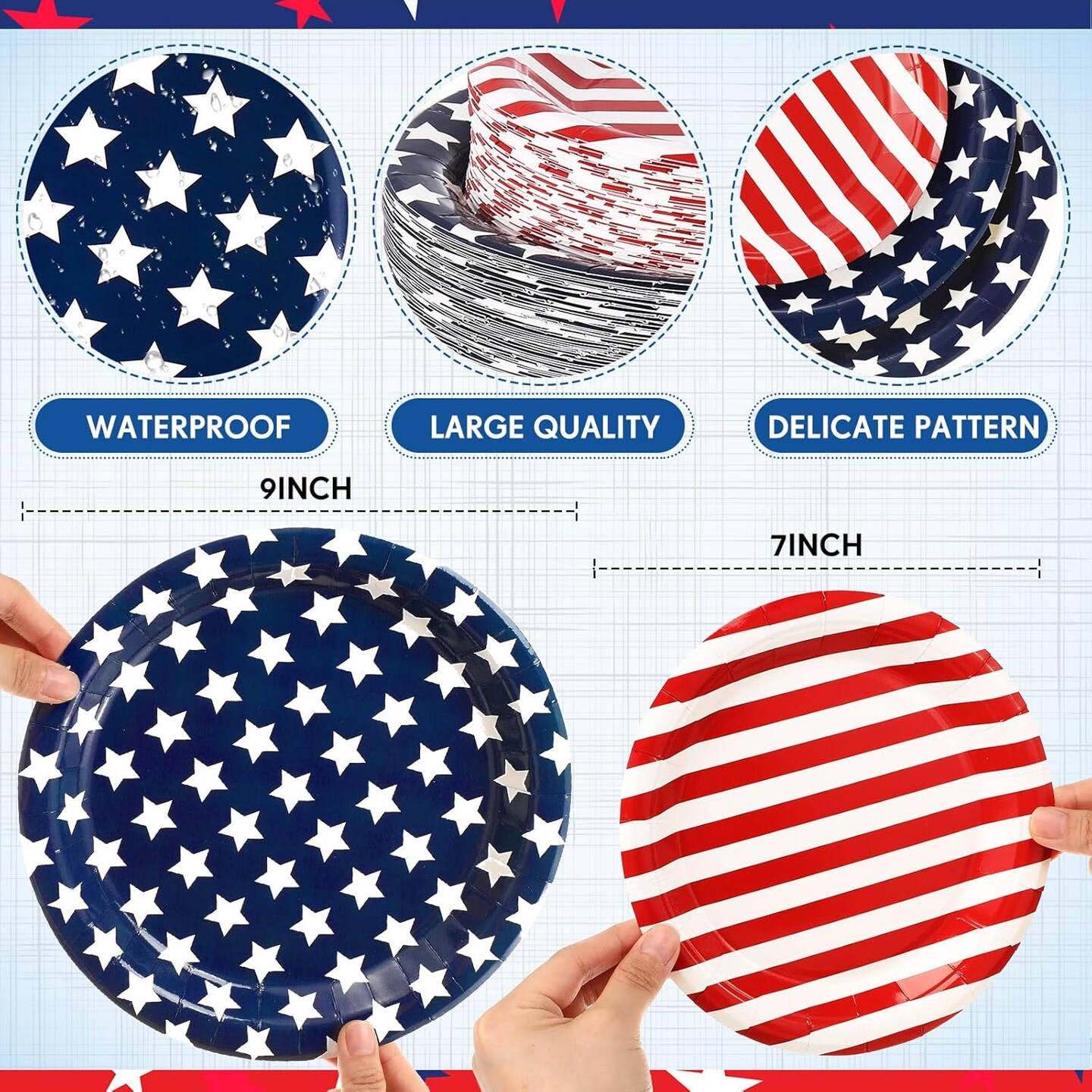 100 Pack 4th of July Paper Plates Patriotic Paper Plates American Flag for Patriotic Party, Independence Day Dessert Party Favors for Veterans Day Election Day