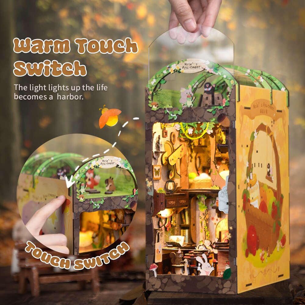 CUTEBEE Book Nook Kit Mole's Apartment Diy Miniature House Shelf Insert Kit