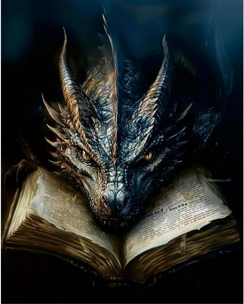 Dragon Book Stamped Cross Stitch Kit for Beginners – 11.8" x 15.8" Wall Art Embroidery Craft for Adults