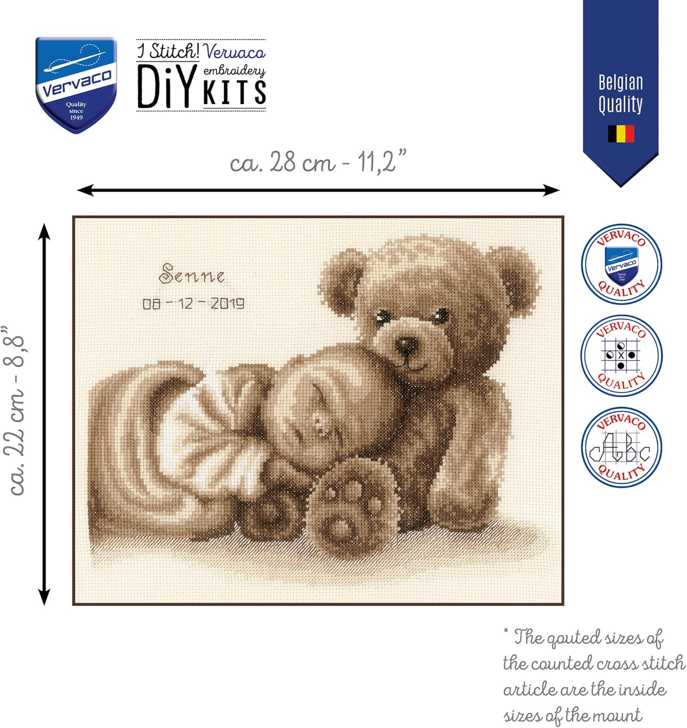 Baby Birth Announcement Counted Cross Stitch Kit – DIY Embroidery Wall Art, Personalized Gift, 11.2" x 8.8", Cozy Dreams Design for Adults