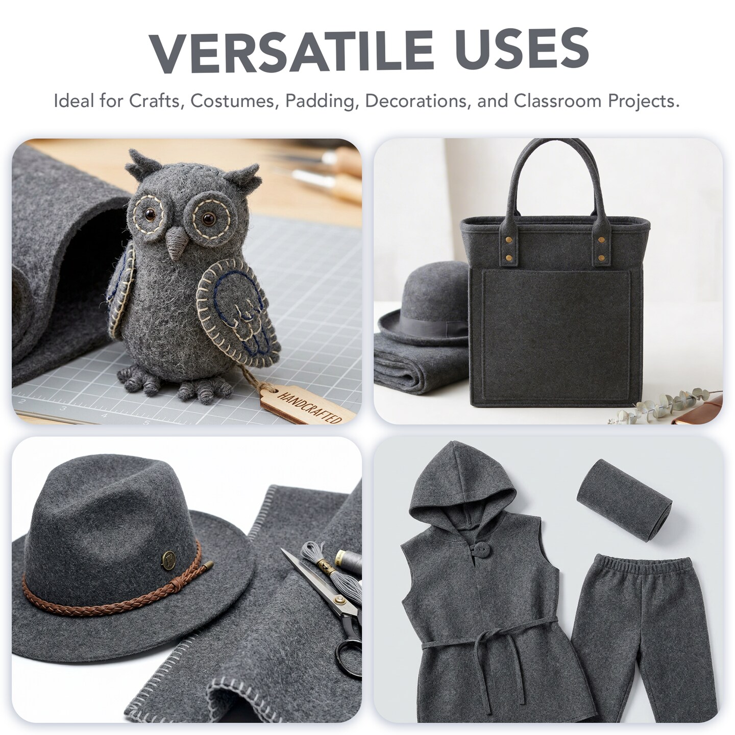 FabricLA 3.2mm Thick Felt Fabric – 60” Wide Heavyweight Acrylic Felt (340 GSM) – Soft Craft Felt for DIY, Sewing & Padding – Half Yard (18” x 60”) or 1 Yard (36” x 60”)