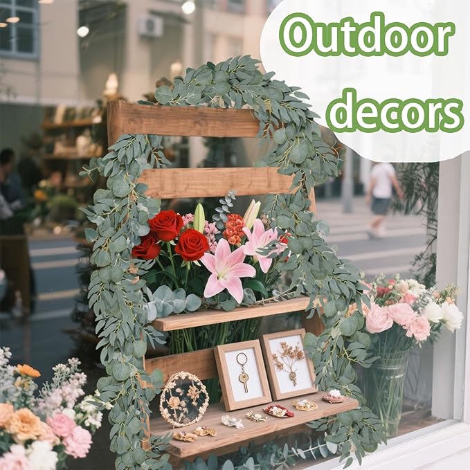 2 Pack Artificial Eucalyptus Garland with Willow Leaves Handmade Faux Greenery Garland 6.56 Feet for Wedding Backdorp Arch Wall Table Runner Decor Birthday Bridal Baby Shower Indoor Outdoor