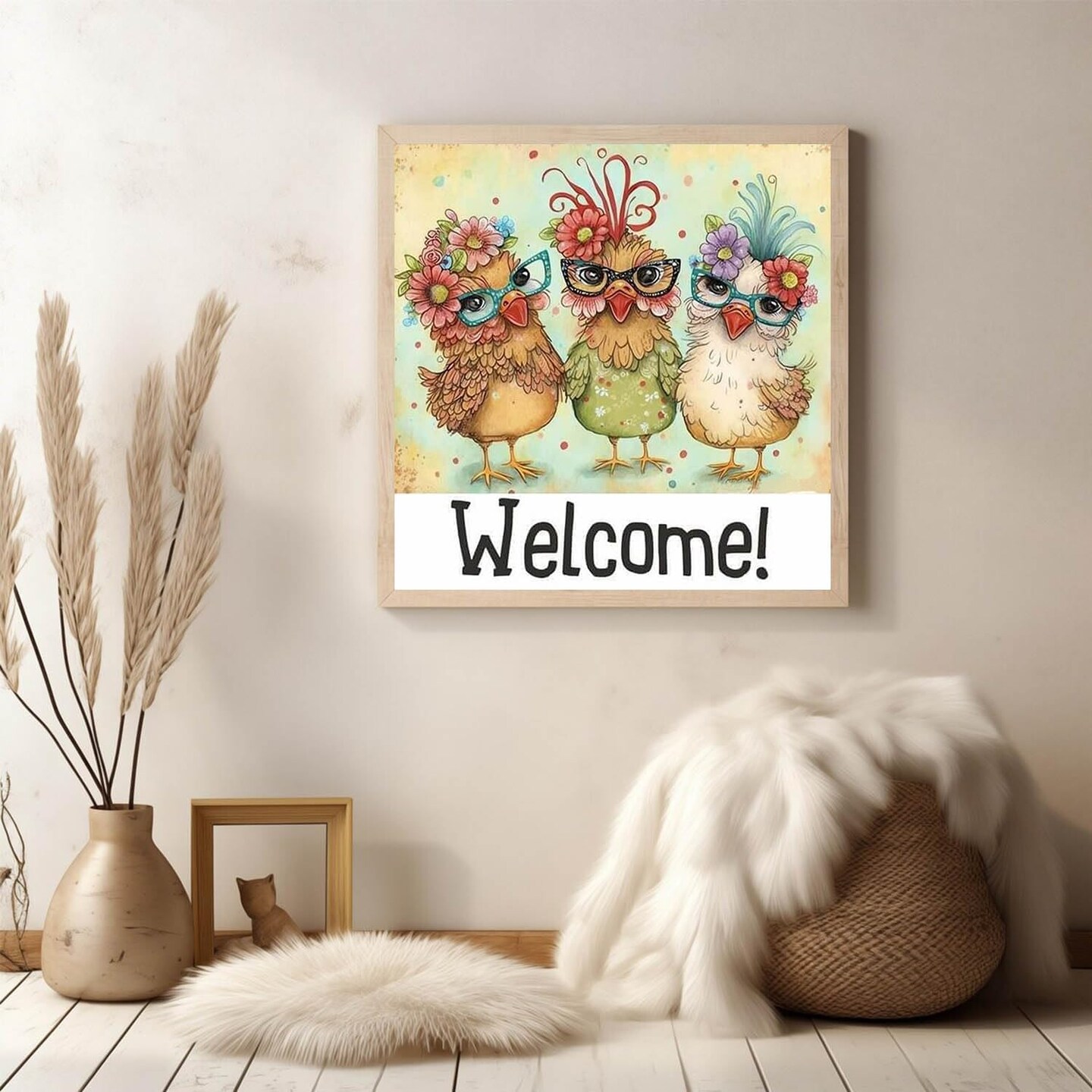 Hen Stamped Cross Stitch Kit for Beginners – 11CT Pre-Printed Needlepoint Embroidery DIY Kit for Adults