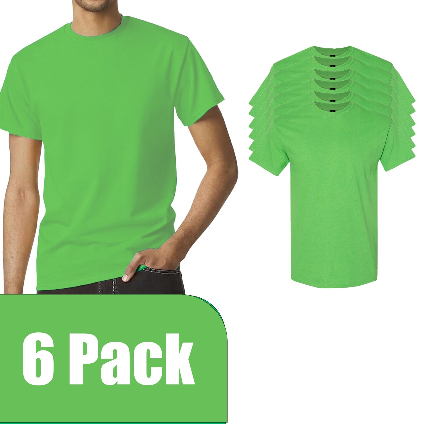 Gildan Heavy Cotton Short Sleeve T-Shirt Craft Bundle, Electric Green Unisex Crewneck Blanks for DIY Printing