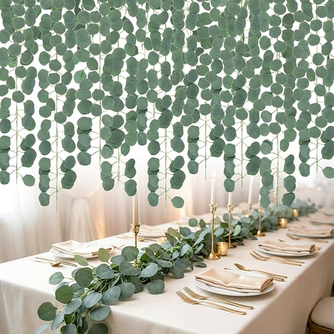 6 Pack 7.1FT Faux Eucalyptus Greenery Garland Hanging Vines for Bedroom Wall Decor Wedding Party Table Decoration Silk Artificial Leaves Plants Backdrop Indoor Outdoor