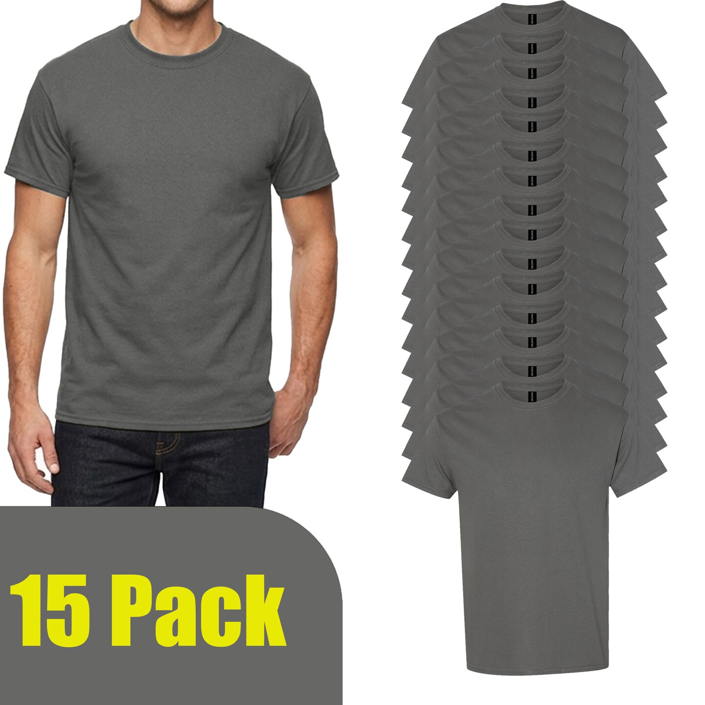 Gildan Adult's Craft & DIY Short Sleeve T-Shirt, Heavy Cotton Charcoal Crewneck Value Pack Tee