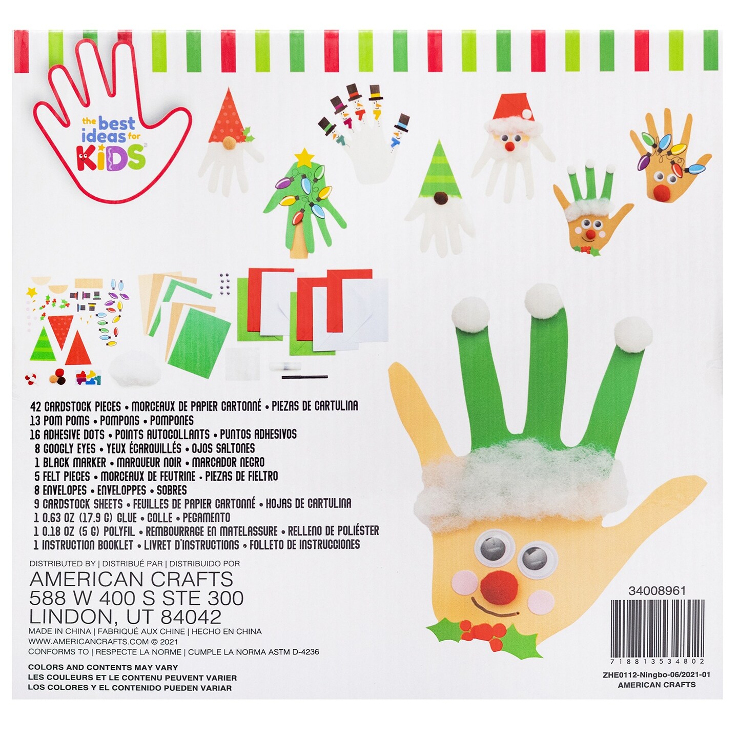 Colorbok Kids Christmas PDQ 4/pkg-Holiday Hand Print Card Kit