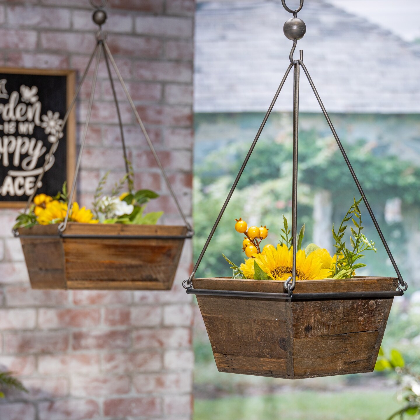 Contemporary Home Living Farmhouse Wooden Hanging Planters - 25.25&#x22; - Set of 2