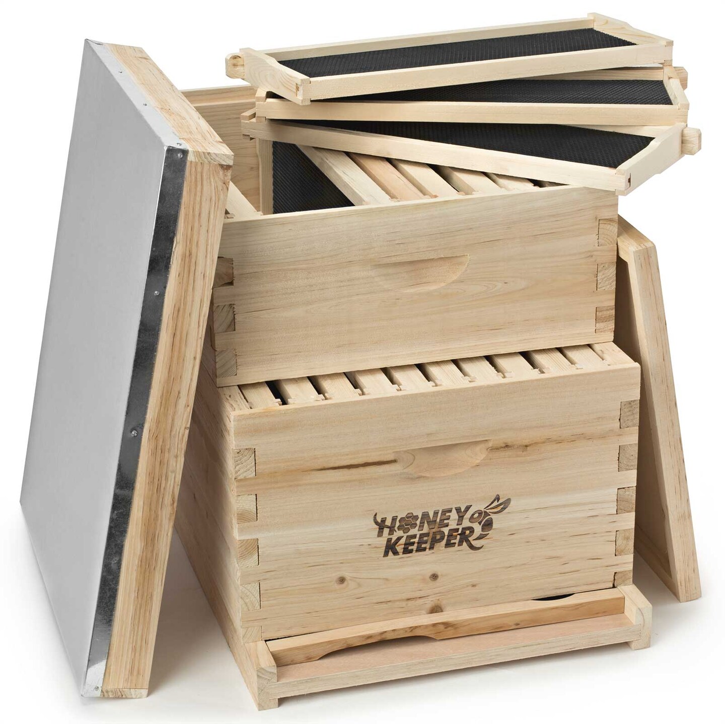 Honey Keeper Beehive 20 Frame Complete Box Kit (10 Deep and 10 Medium) with Metal Roof for Langstroth Beekeeping