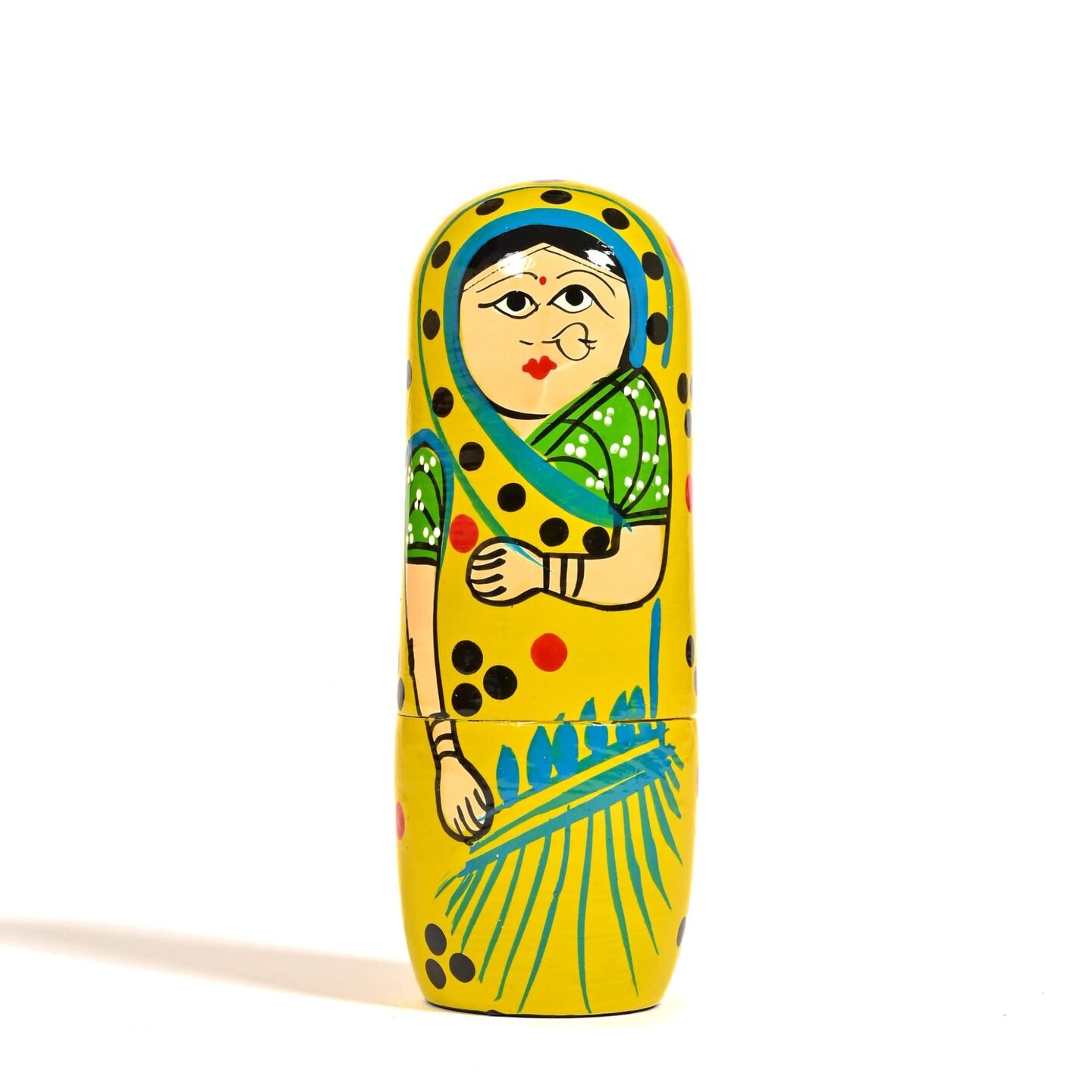 Wooden Nesting Dolls Matryoshka Doll Set of 5 Hand Painted Indian Traditional Kondapalli Toys for Home Table Decor Wooden Stacking Dolls - Gifting Item Golu Dolls (6 Inch)