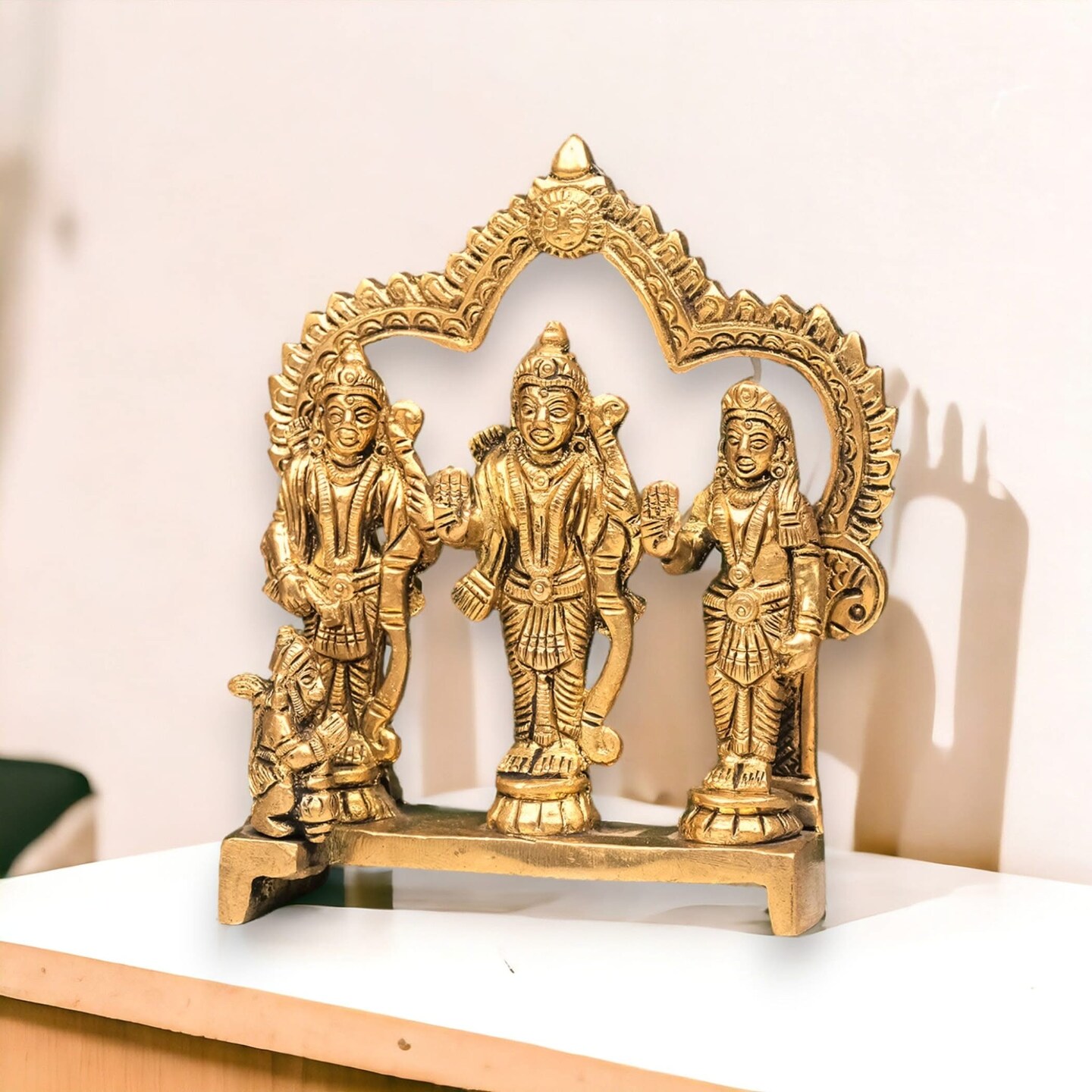 Brass Ram Darbar Statue Hindu Religious Lord Rama Laxman Sita Hanuman Idol for Pooja Home Decor Indian Festivals Diwali Housewarming Gift - Rama Murti Sculpture (4.9 Inches)
