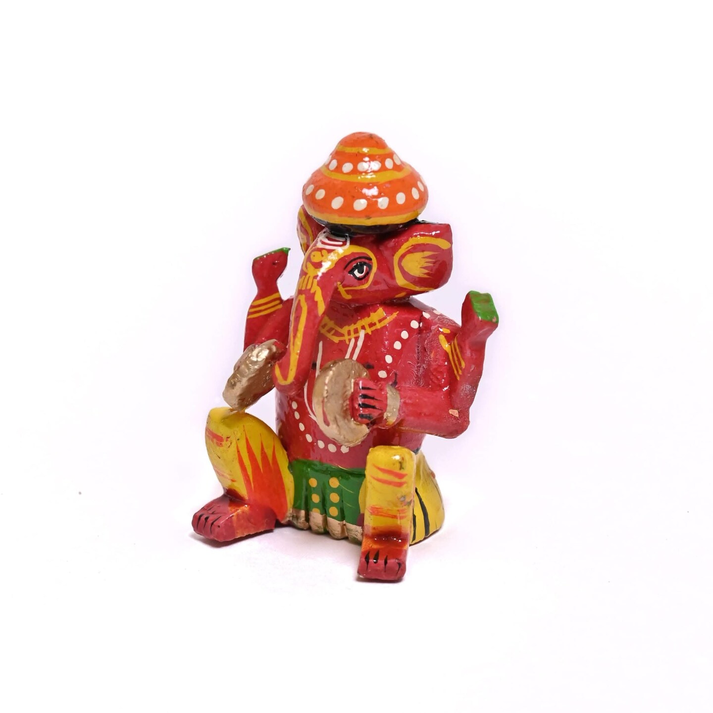Set of 6 Wooden Musician Ganesha Design Statue Hand Painted Lord Ganesh Sculpture with Musical Instrument Ganpati Figurine for Gift Hindu God Idol Murti for Good Luck &#x26; Success (3 Inches)