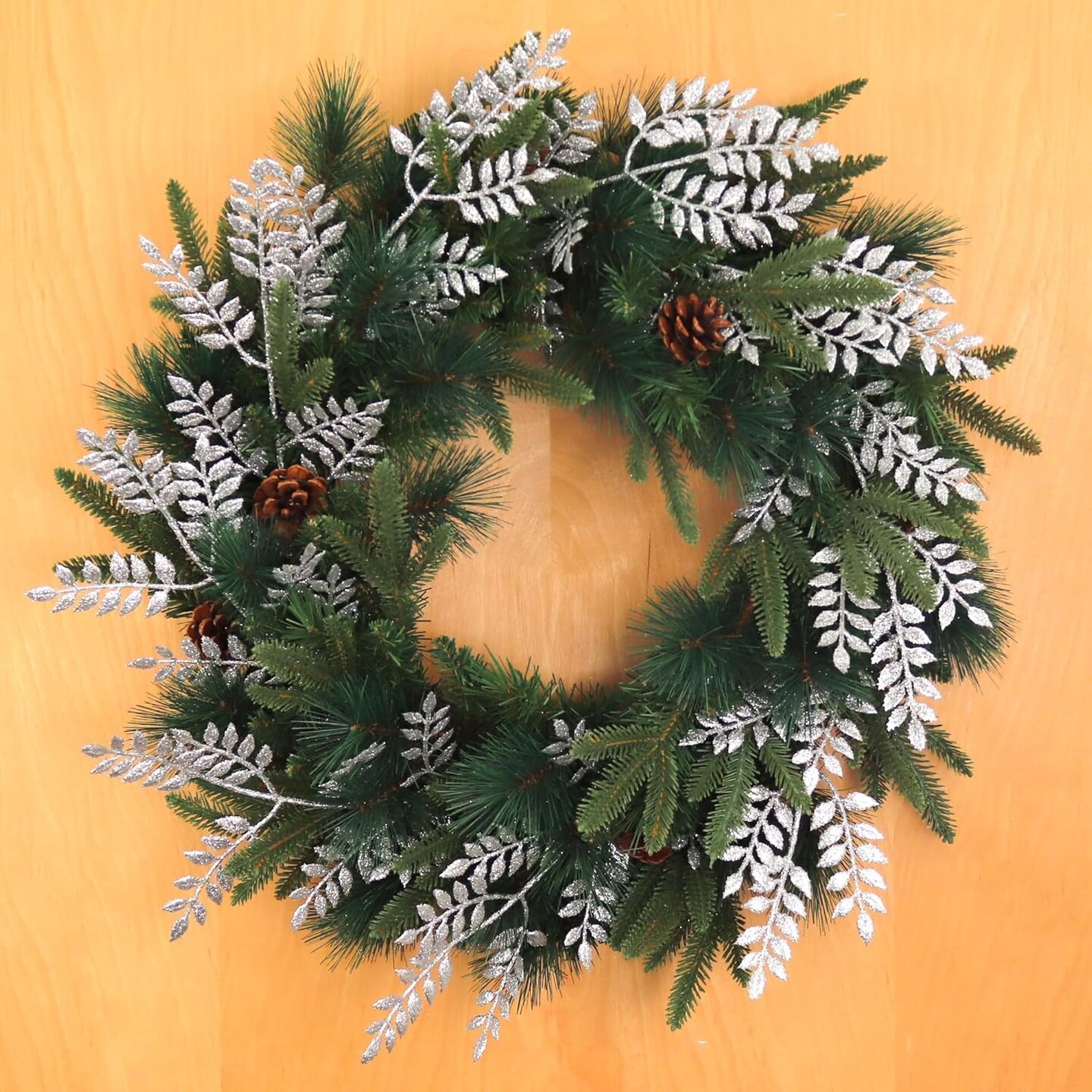 2PC Silver Glitter Ash Leaf Spray – 17" Artificial Christmas Tree Picks