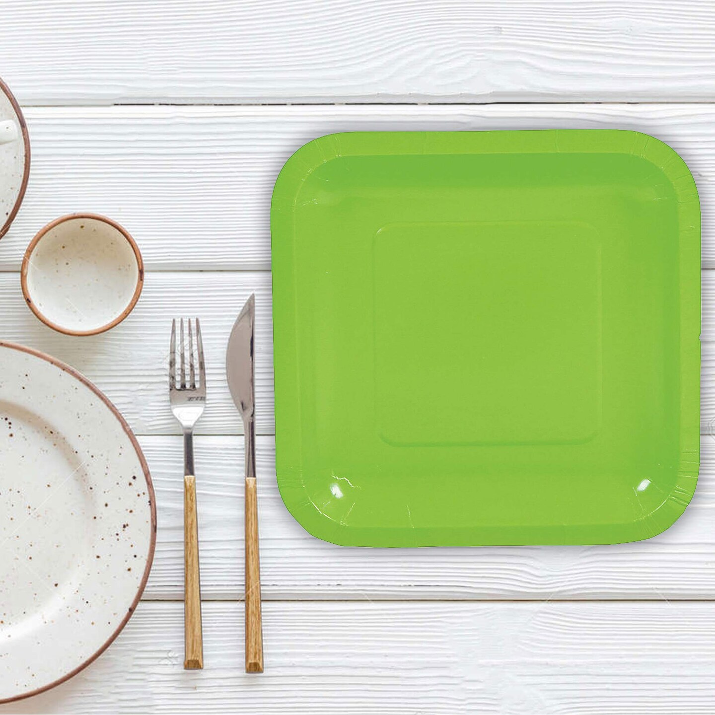 24 Count Lime Green Square Paper Dessert Plates for Birthday Party Shower Picnic Events Easy Cleanup 7 Inch
