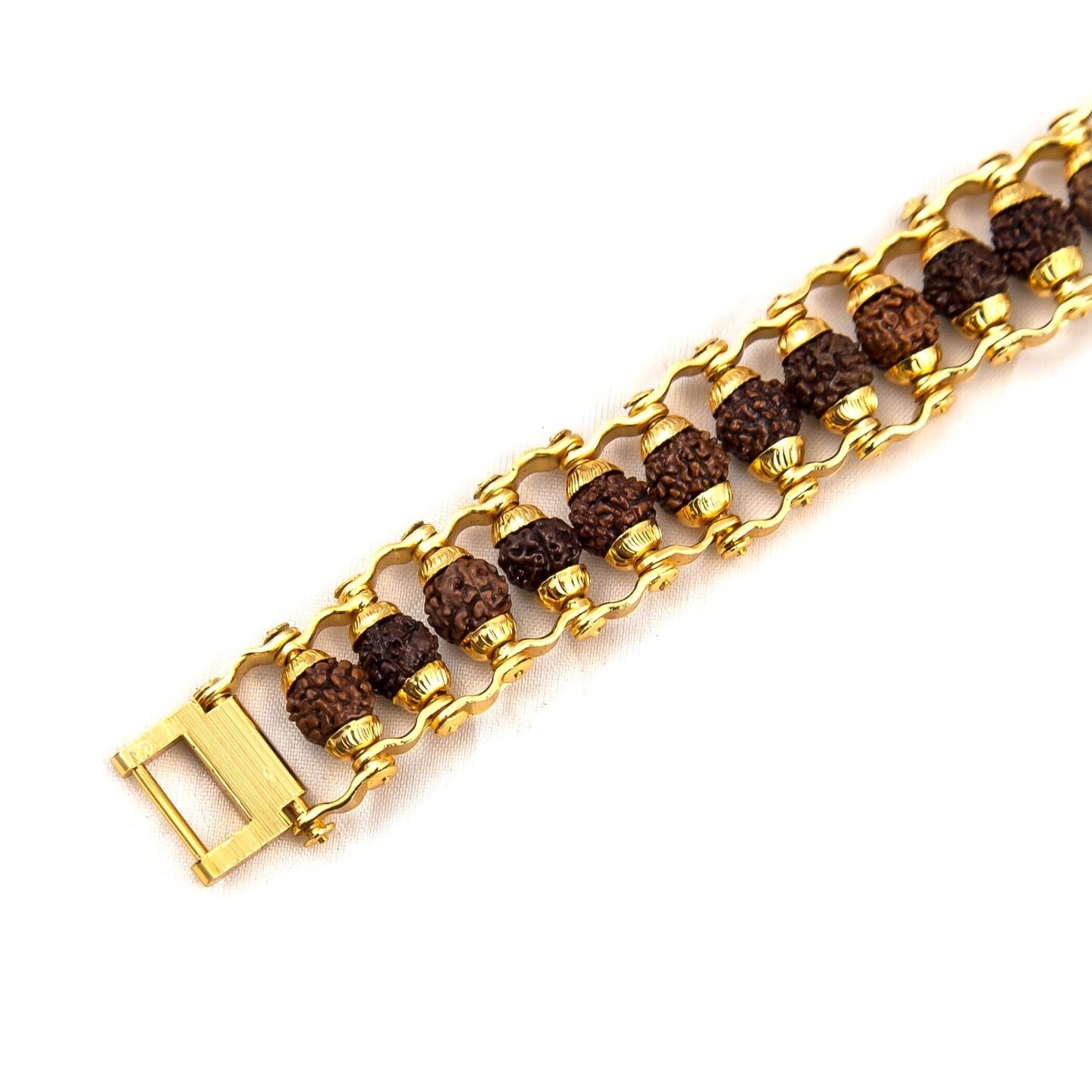 Rudraksha Bracelet for Men Gold Plated Designer Himalayan Bead Bracelet 5-mukhi Face Rudraksha Bead with Golden Color Stainless Steel Spiritual Jewelry for Positive Energy, Prosperity