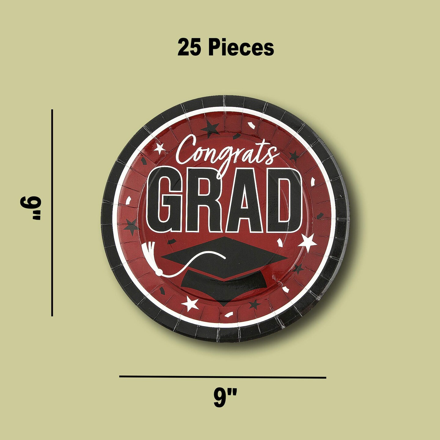 25 Congrats Grad Dinner Plates 9 Inch Burgundy Round Paper for Graduation Party Table Decor