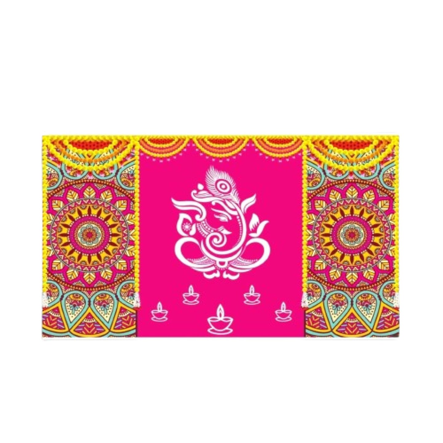 Lord Ganesh Backdrop 5x8 Feet Indian Traditional Cloth Backdrop Pooja Backdrop Indian Wall Art Photo Decor Banner Diwali Decor Wedding Backdrop Decorative Cloth Housewarming Gift