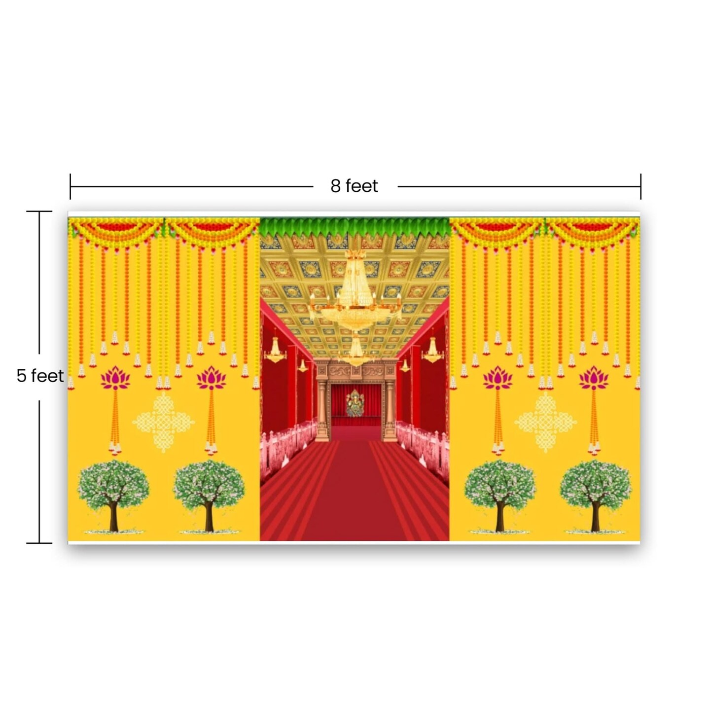 Ganesha Backdrop Indian Traditional Cloth 5x8 Feet Backdrop Pooja Banner Indian Wall Art Photo Decor Banner Diwali Decor Wedding Backdrop Decorative Pooja Cloth