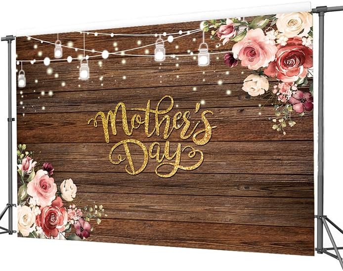 7x5ft Happy Mother’s Day Backdrop – Rustic Wood & Floral Wall Banner, Mother’s Day Decoration