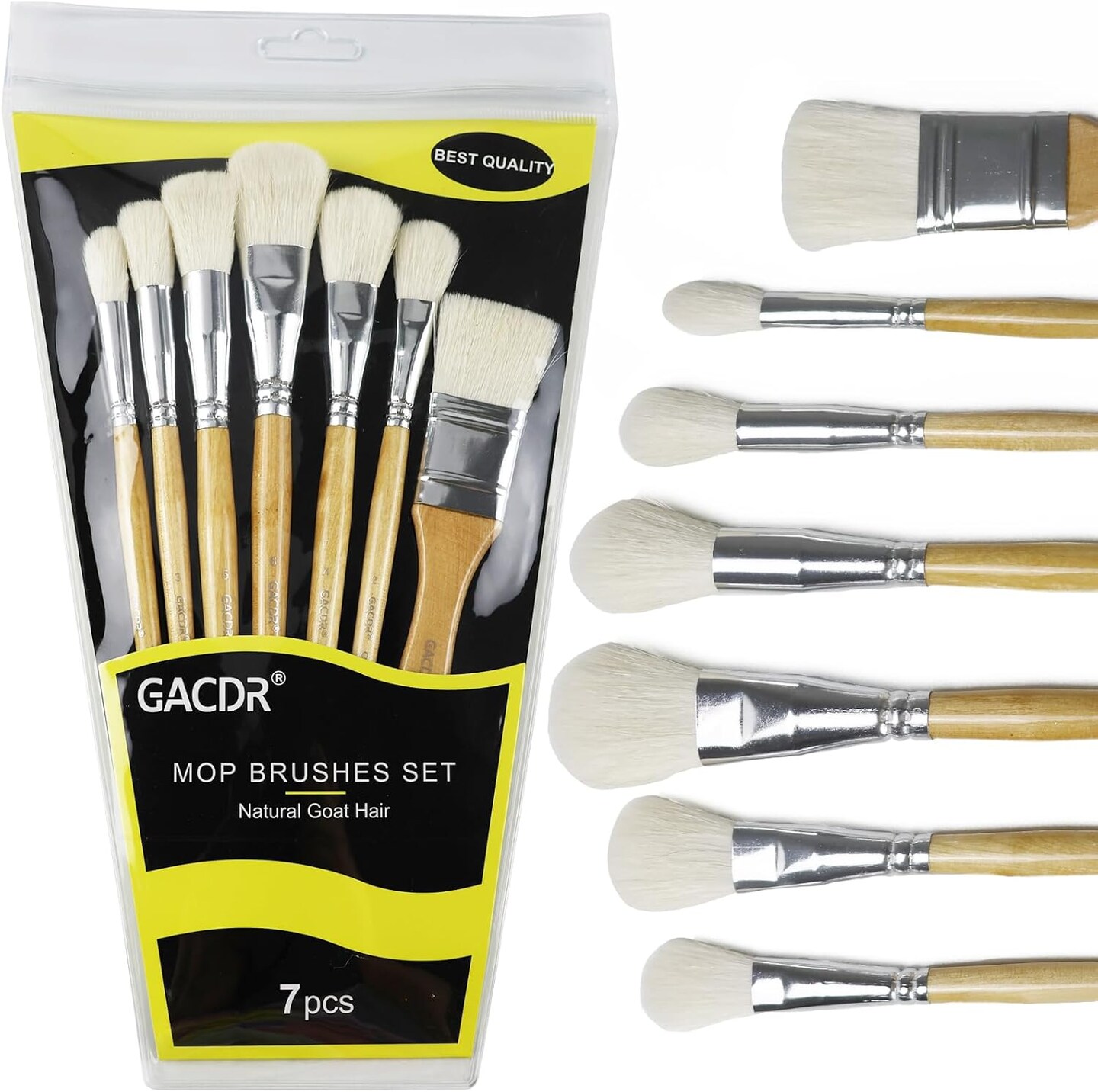 Brush Set, 7 Pieces Versatile Goat Hair Blending Mop Brushes for Acrylic Painting Wartercolor Foil Gold Leaf Flakes Sheets