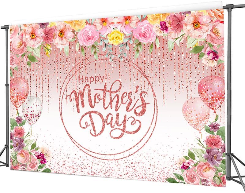 8x6FT Happy Mothers Day Backdrop Mother&#x27;s Day Pink Flower