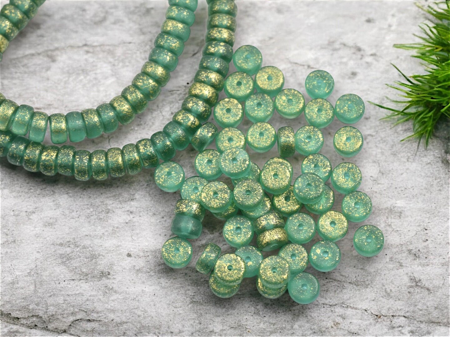 *50* 6x3mm Gold Washed Matte Sea Green Heishi Beads