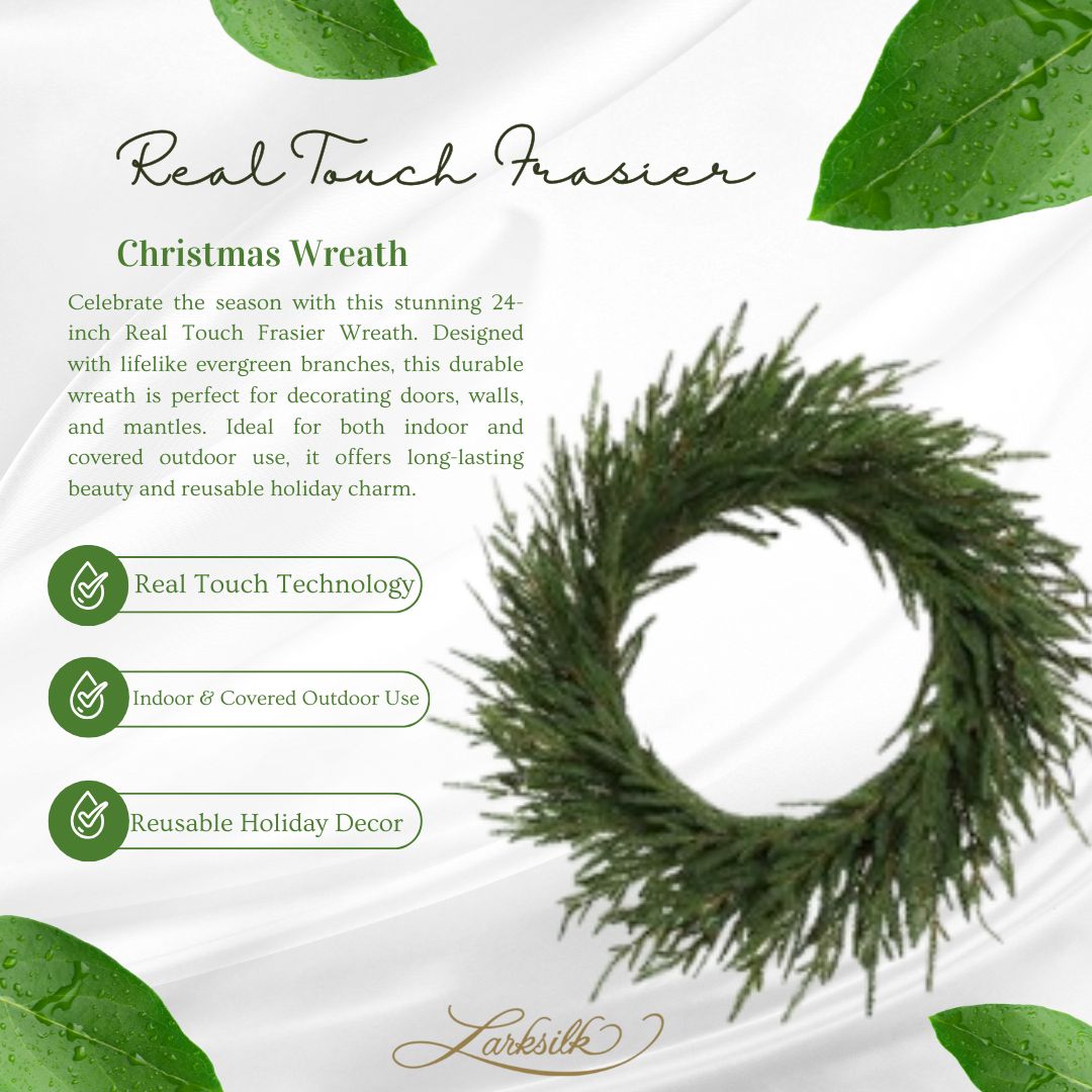 24&#x22; Real Touch Frasier Wreath | Lifelike Evergreen Christmas Wreath for Doors, Walls &#x26; Mantles | Indoor &#x26; Covered Outdoor Use | Durable &#x26; Reusable Holiday Decor, Floral Home by Artificial Flowers