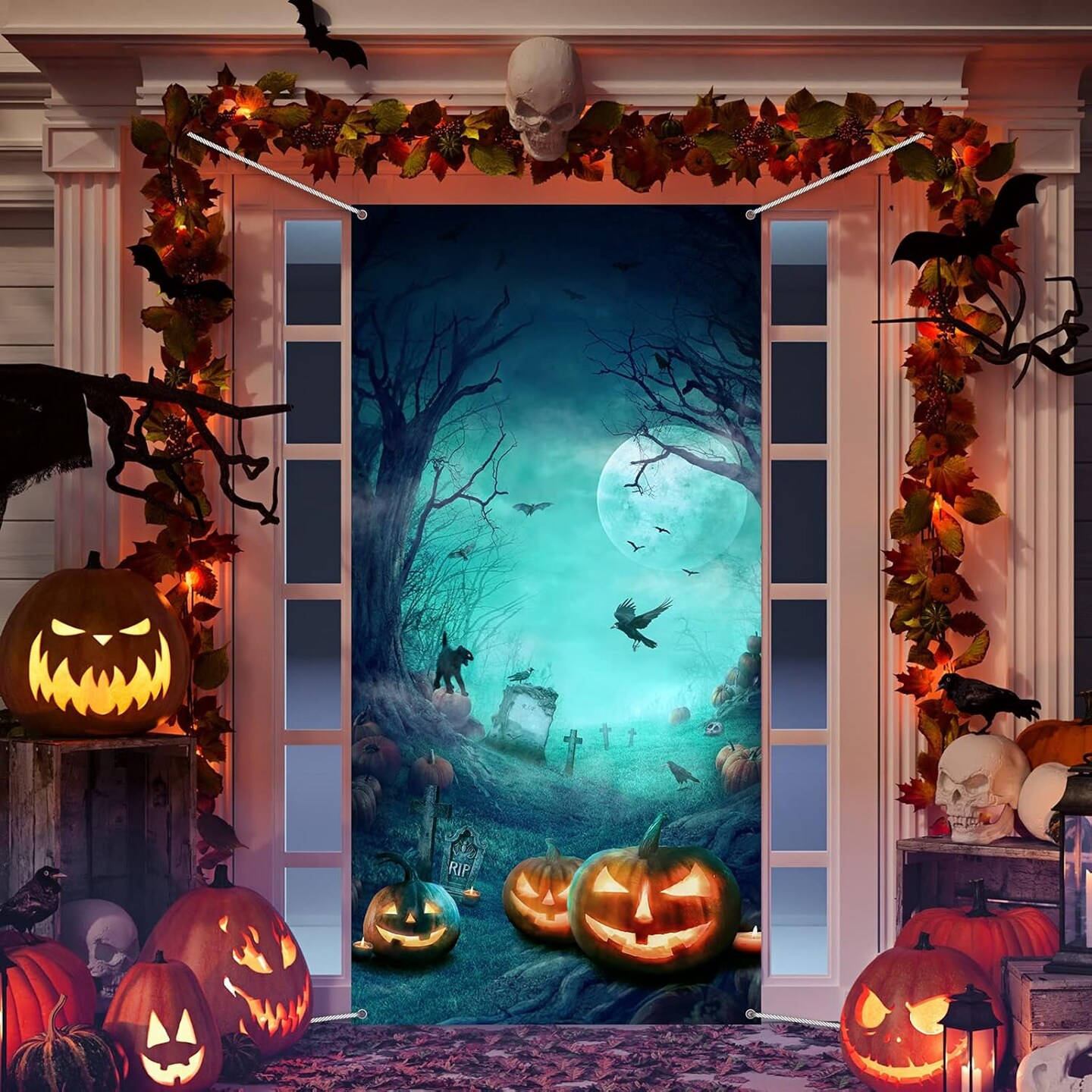 Halloween Door Decorations Halloween Front Door Cover (Classic) 70.87&#x22;L x 35.43&#x22;W