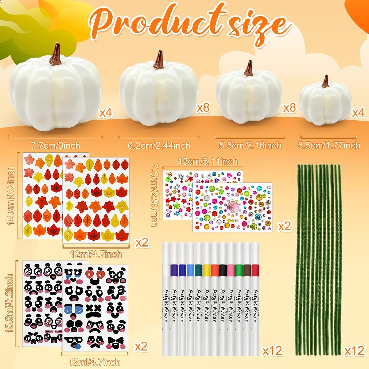 24 Set Fall Pumpkins Kids Painting Crafts Kit (Foam)