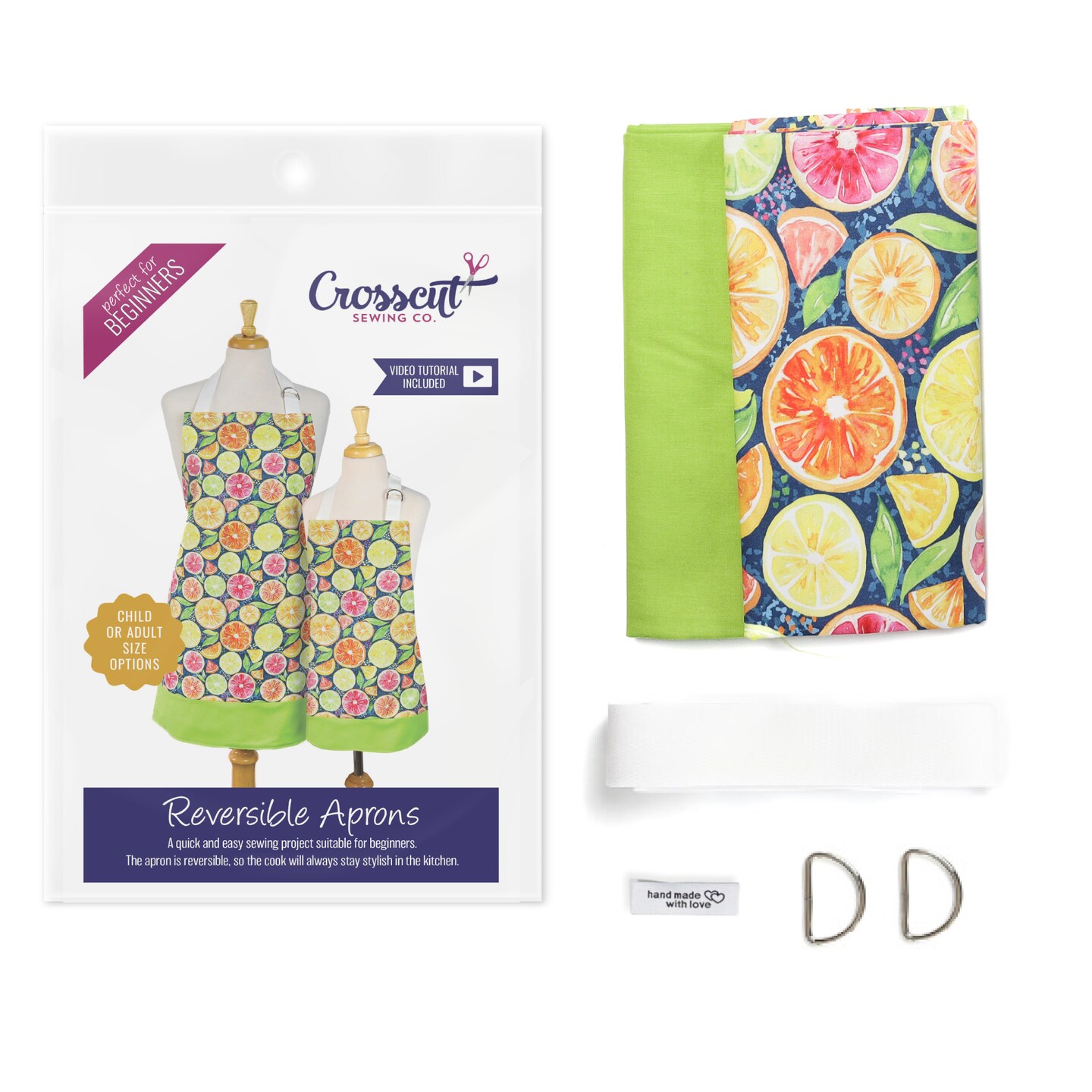 Crosscut Sewing Co.® Apron Sewing Project Kit - Easy DIY Sewing Project for Beginners with Fabric, Pattern & Video Tutorial