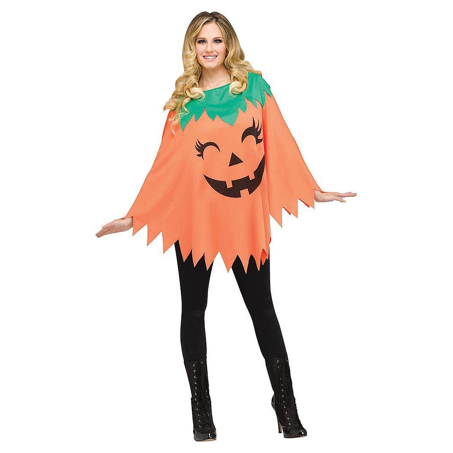 Pumpkin Poncho Costume Adult Halloween Jack O Lantern Outfit