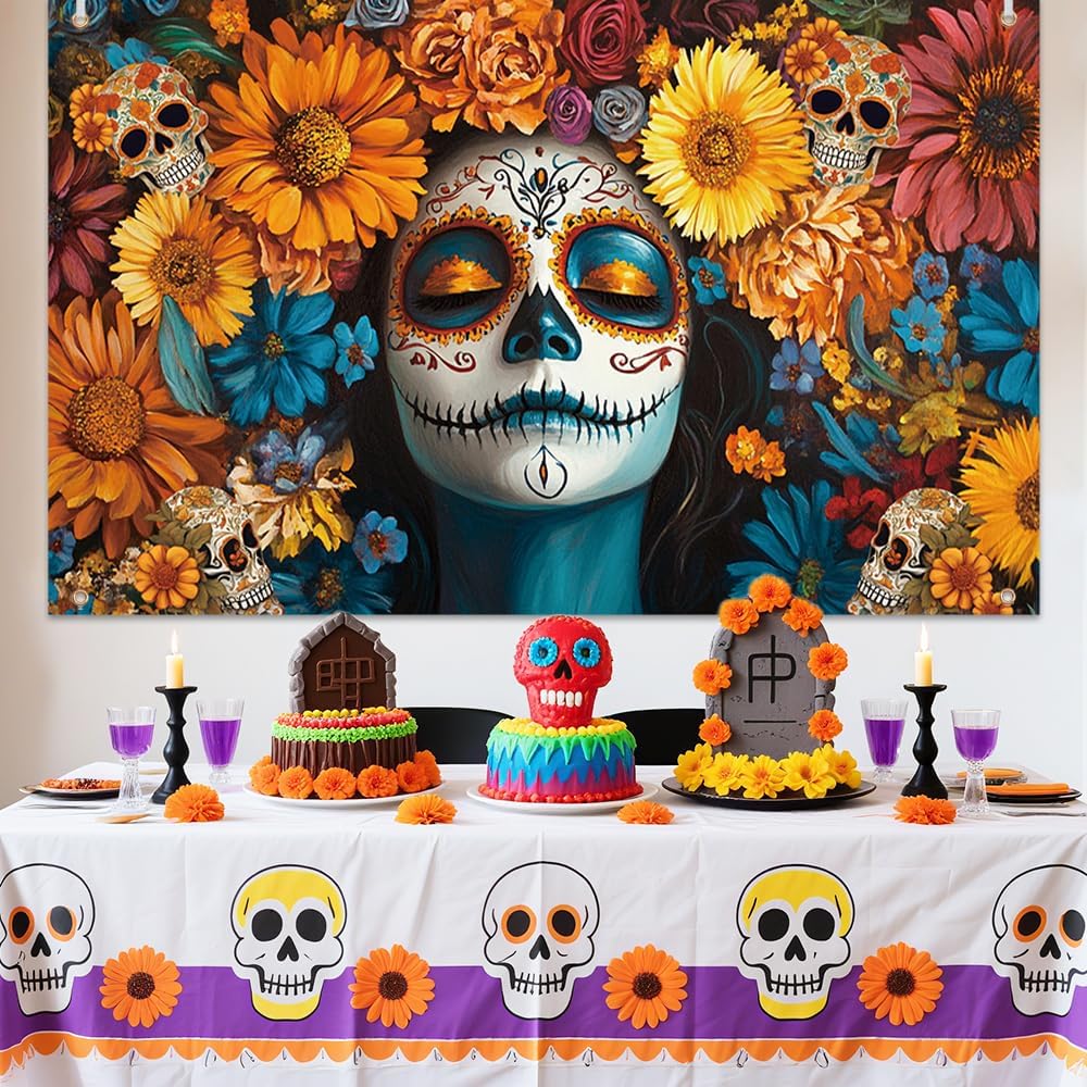 Day of The Dead Ofrenda Altar Marigold Flowers Photography Background(72&#x22;L x 48&#x22;W)