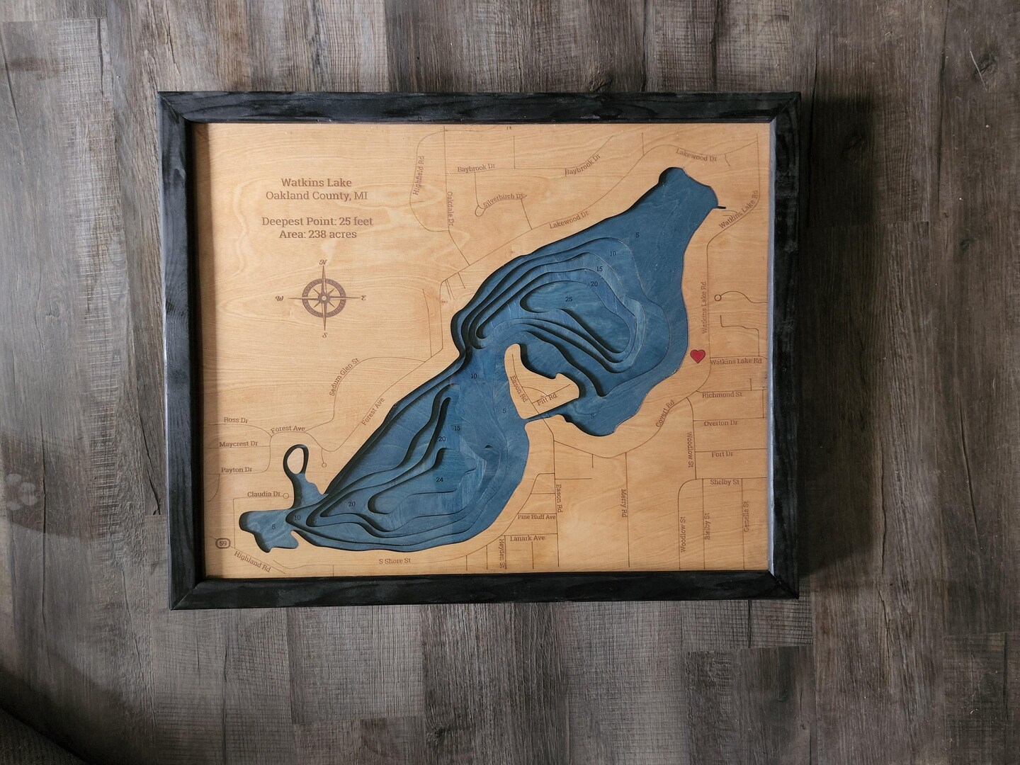 Watkins Lake MI 3d Wood Map - 345757758828368 