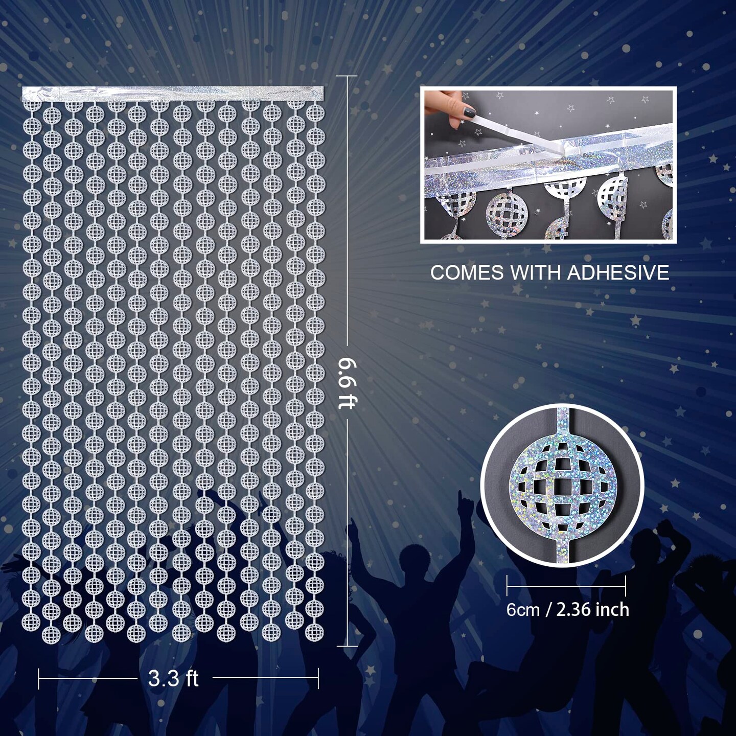 MENSTARSI Disco Party Decorations, 2 Pack Disco Ball Photo Booth Props,3.3x6.6 ft Silver Foil Fringe Curtains Photo Backdrop for The 70s &#x26; 80s Last Disco Bachelorette, Decades, Taylor Party Decor