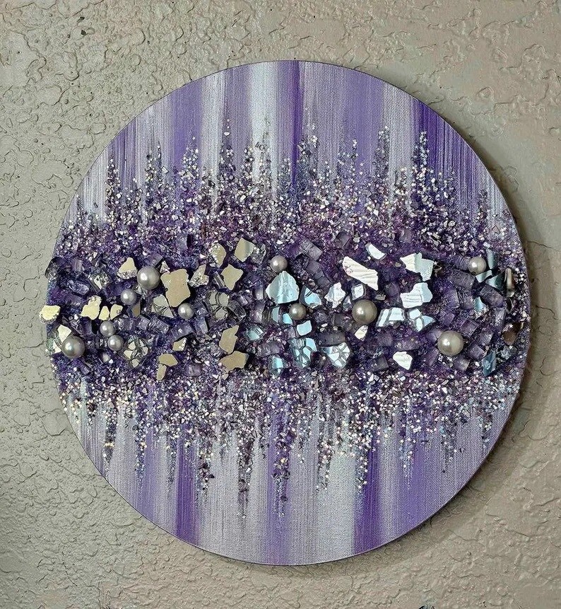 product name is Lilac Lavender Silver Glass Pearls Glass Glam Painting, Purple Painting, Purle decor, Purple Wall Paintings Purple Art