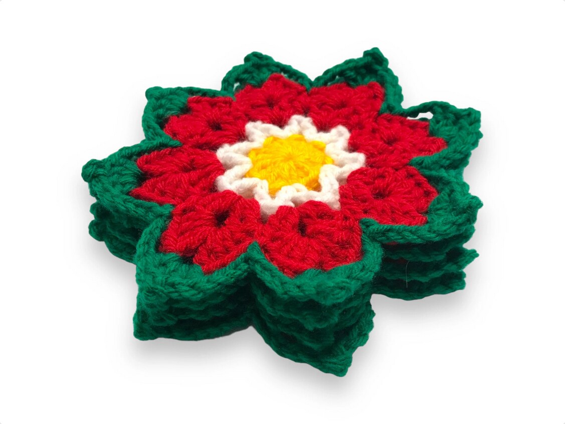 POINSETTIA COASTER SET (4) - Crochet Poinsettia Ready to Ship - Set of Four Christmas Handmade Coasters - House Warm Gift - Mother's Da product 4