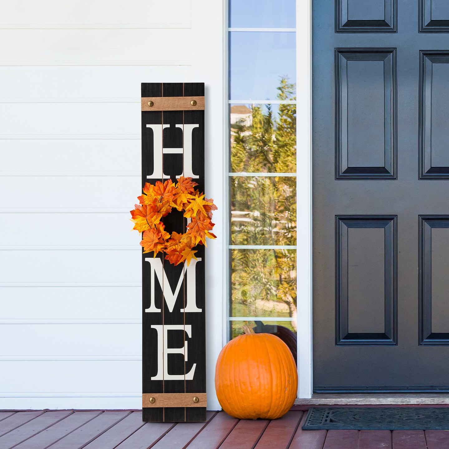 42"H Christmas Fall Porch Sign with 3 Interchangeable Floral Wreaths